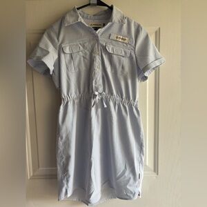 Magellan Outdoors Classic Fit Blue and White Stripped Dress